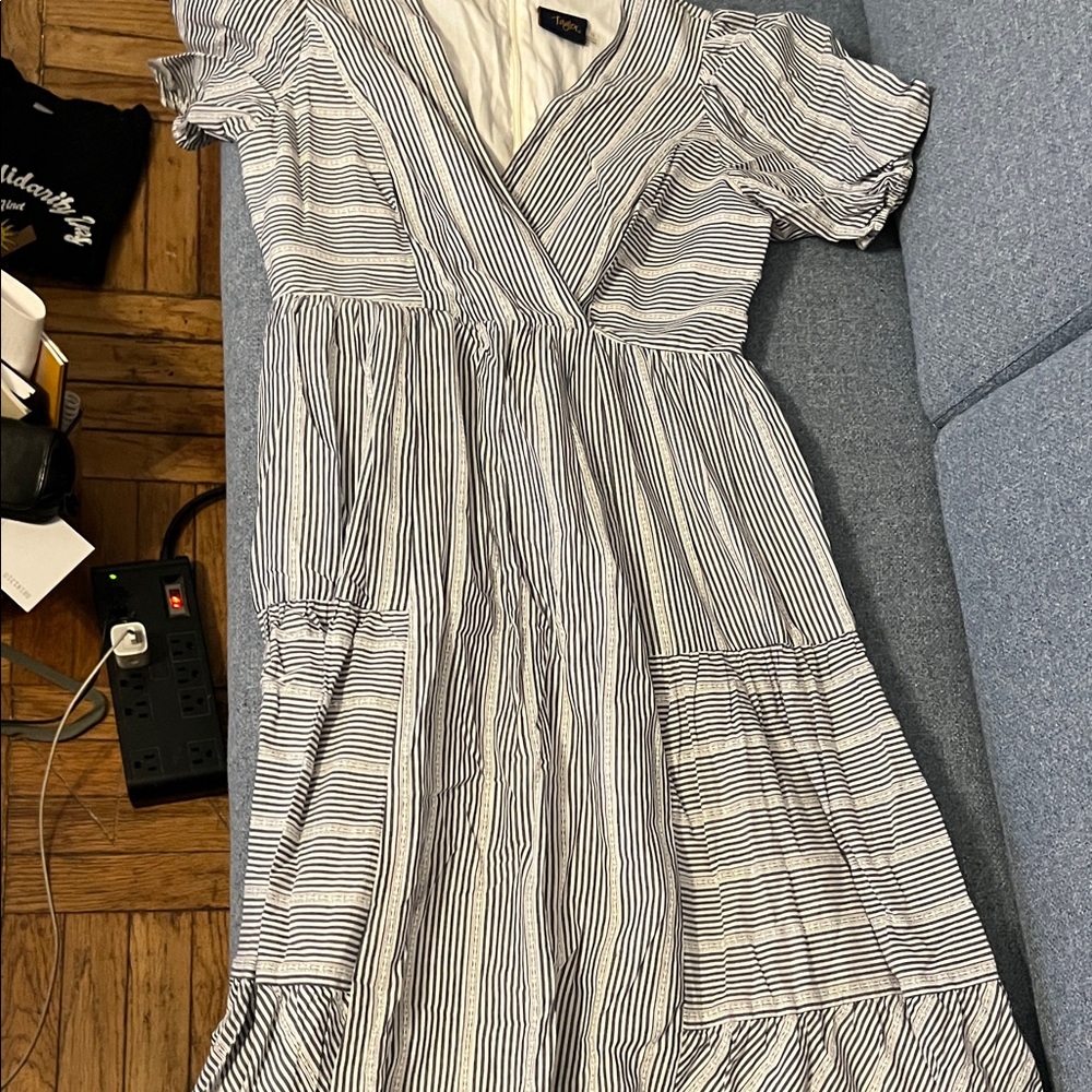 Taylor Navy and White Striped V-Neck Top